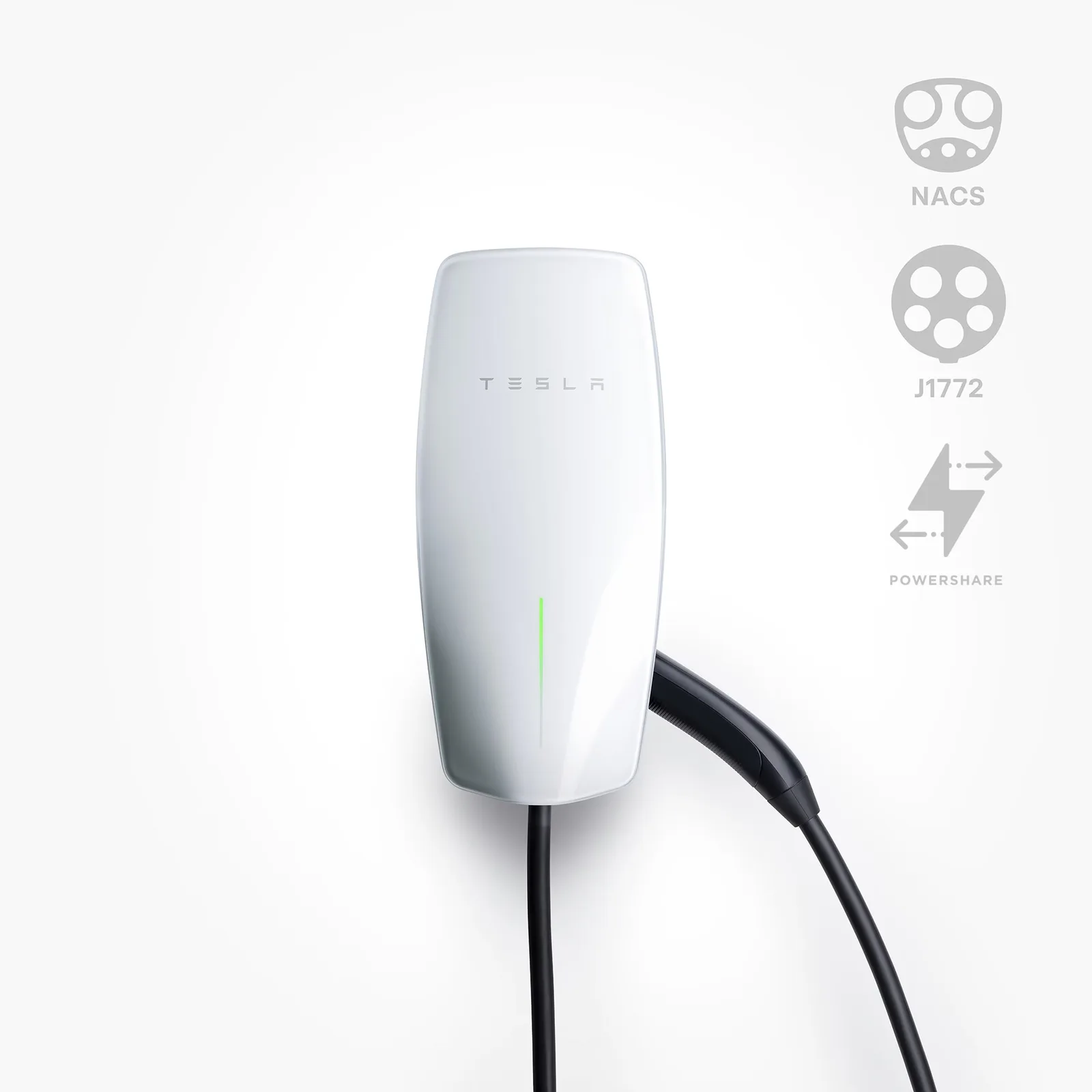 Tesla Universal Wall Connector with charging cable, product shot